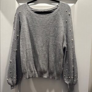 Gray Sweater with Pearl Accents
